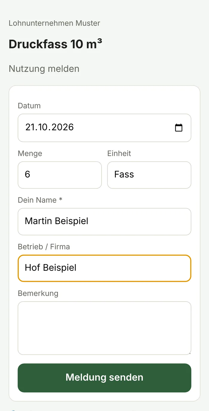 Formular «Nutzung melden» auf dem Handy